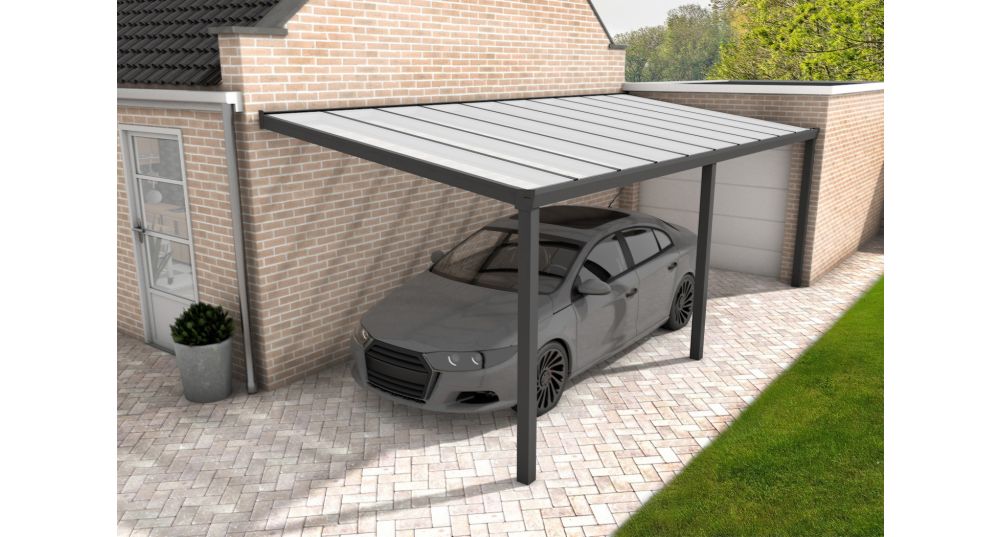 Aluminium aanbouwcarport Velvetline antraciet - Polycarbonaat dak - 400x500 cm