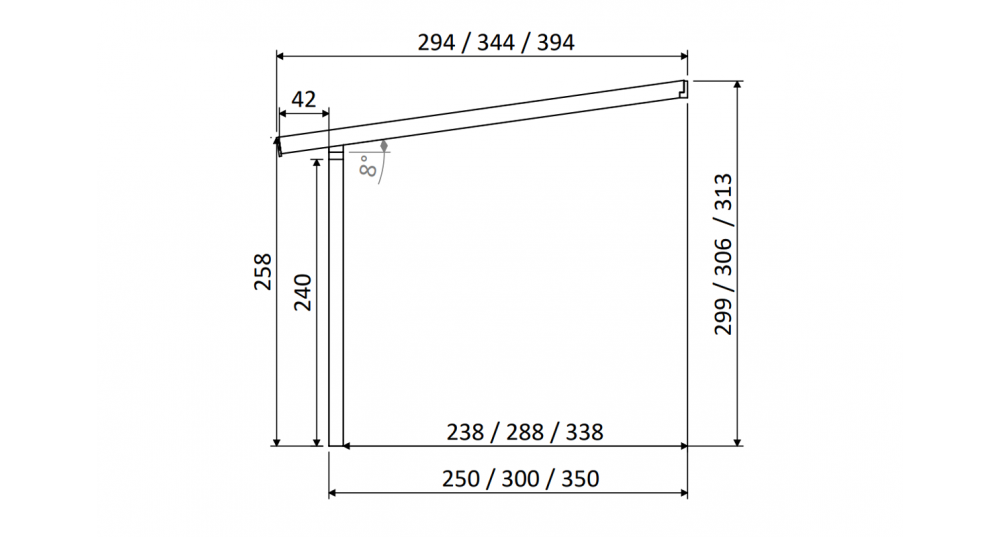 Aanbouwveranda Oblique schuin dak - 300 x 350 cm